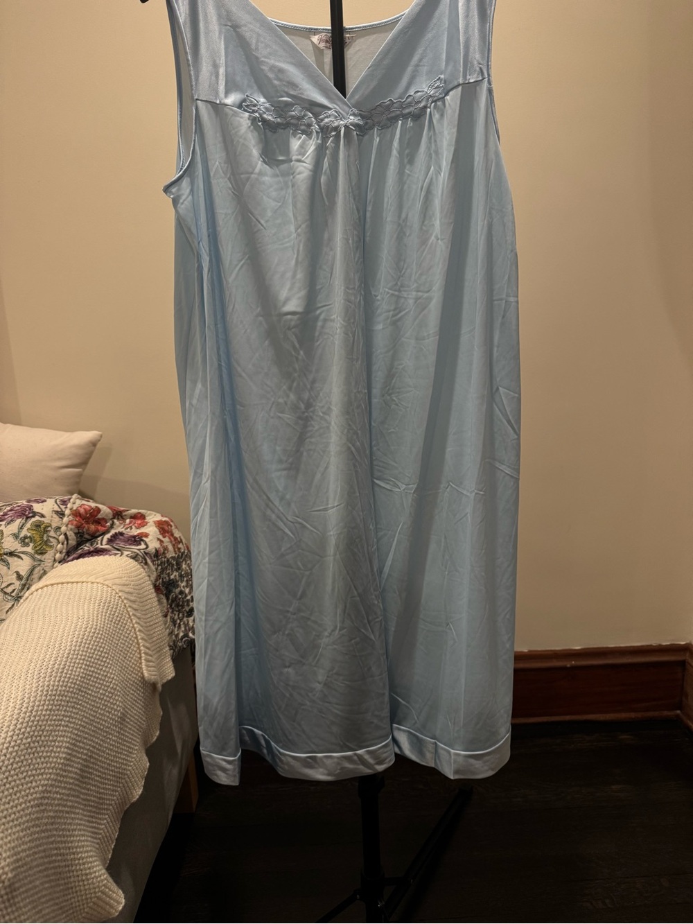 VTG 1960s Vanity Fair Nightgown NWT Size L Blue, Red Script Tag USA Deadstock